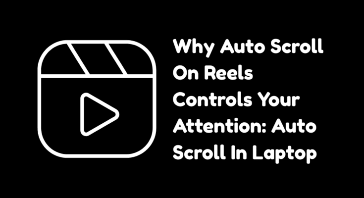 A person sitting at a desk watching short videos on a laptop, showing the screen with a vertical video feed and a hand resting away from the mouse.